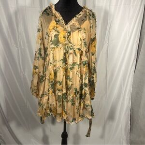 Sold o.p.t. Elegant Floral Long Sleeve Babydoll Dress in Yellow and Green -Small